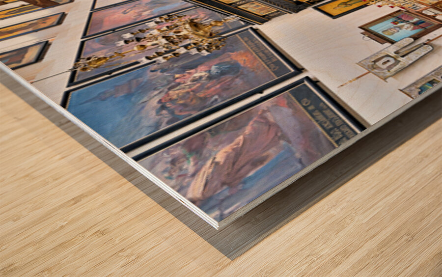Orthodox Church interior in Jerusalem with icons and decorations Wood print