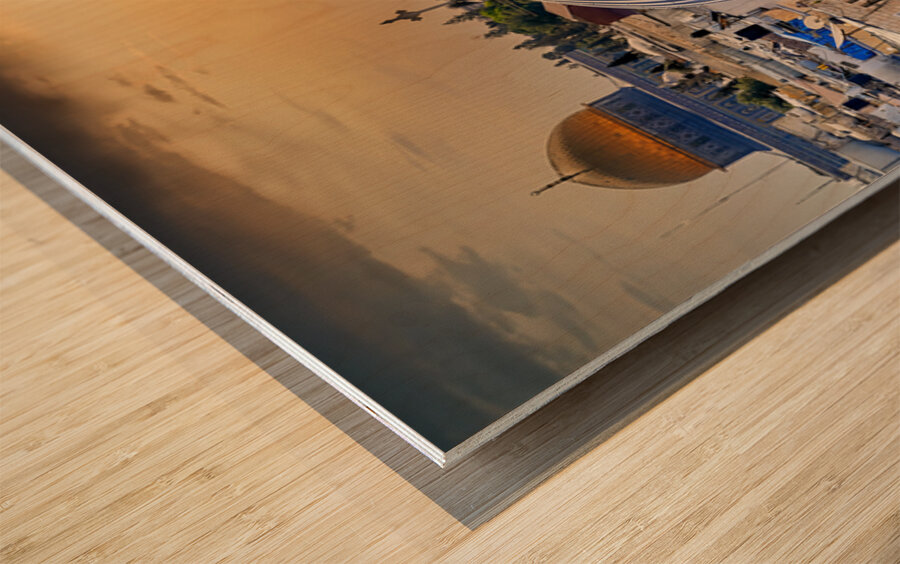 Dramatic sunset over the old city of Jerusalem in Israel Wood print