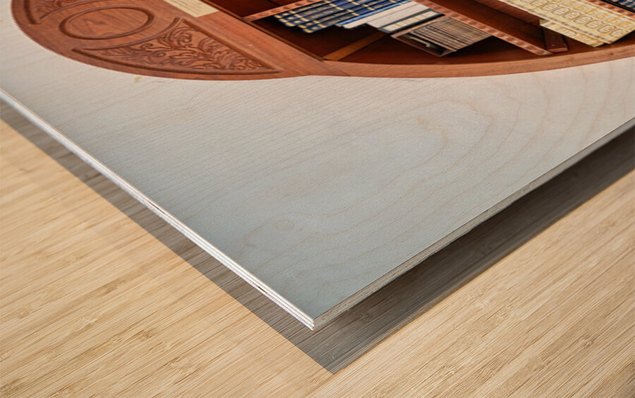 Bookshelf with religious texts in Sephardic synagogues in Jerusa Wood print