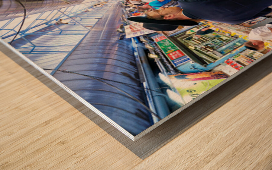 Visitors explore Mahane Yehuda Market in Jerusalem during daytim Wood print
