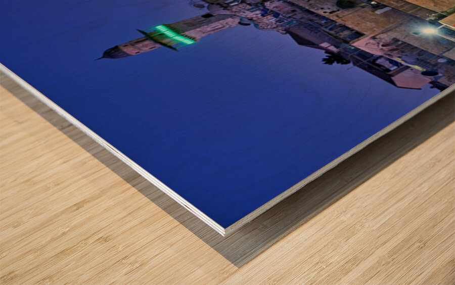 Sunset view of Dome of the Rock and Wailing Wall in Jerusalem Wood print