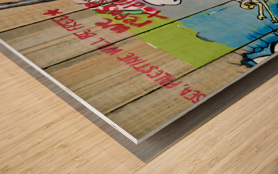 Wall murals in Bethlehem show art and messages in Jerusalem Wood print