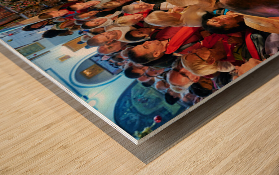 Crowd gathers at grotto of nativity in Bethlehem Israel Wood print