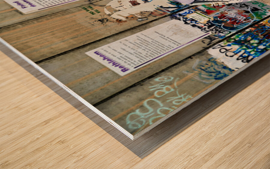 View of the separation wall in Bethlehem with graffiti and art Wood print