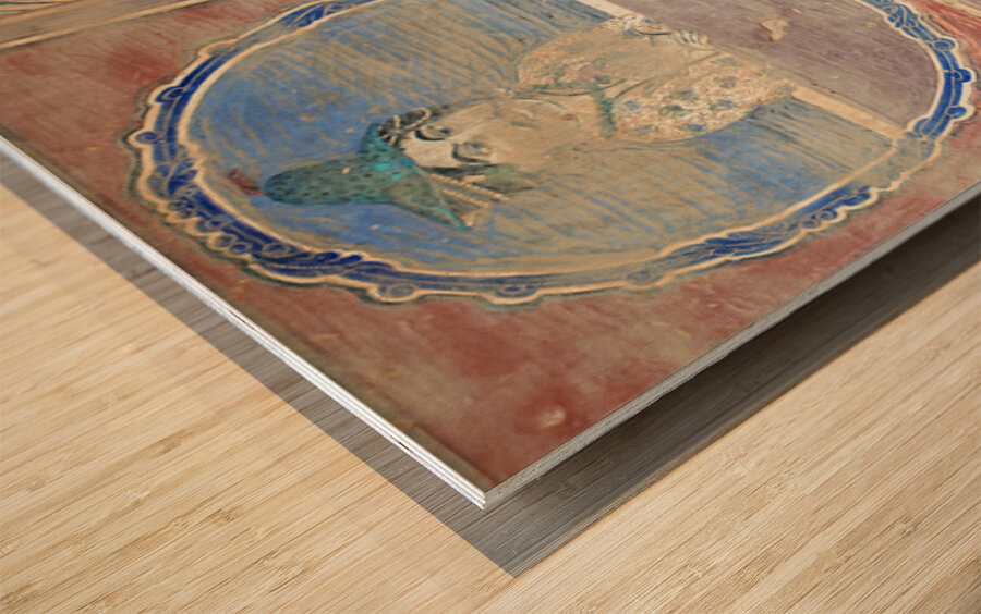 Woman smiles while looking out of a window in Mandawa Rajasthan Wood print