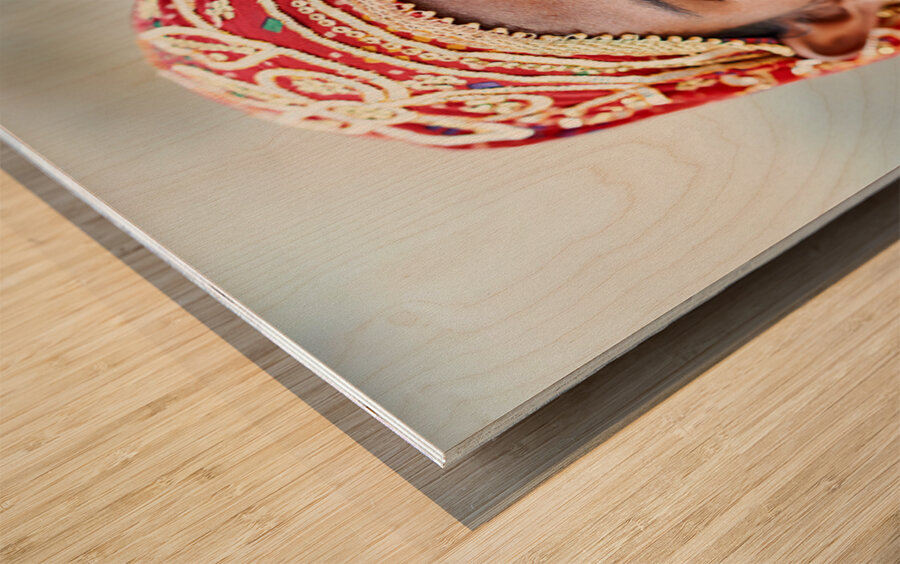 Portrait of woman in traditional dress in Mandawa Rajasthan Wood print