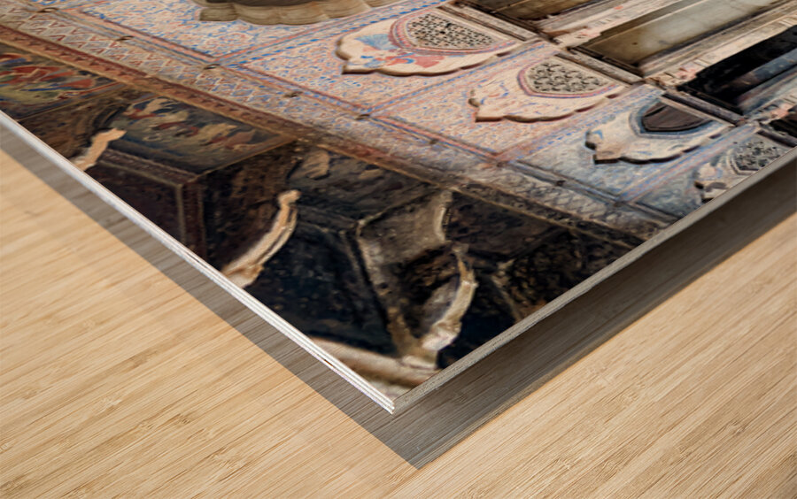 Decorated painted houses and colorful clothes in Mandawa Rajasth Wood print