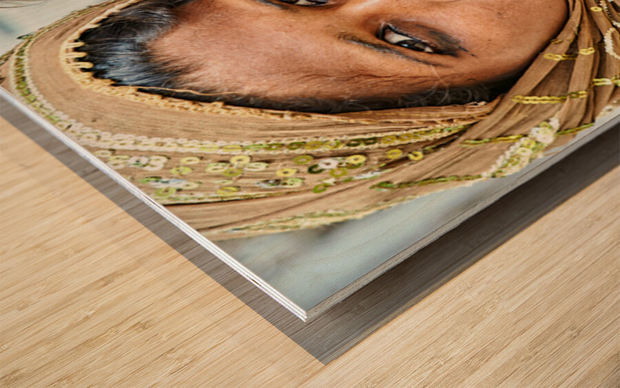 Mother and son standing together in Mandawa Rajasthan Wood print