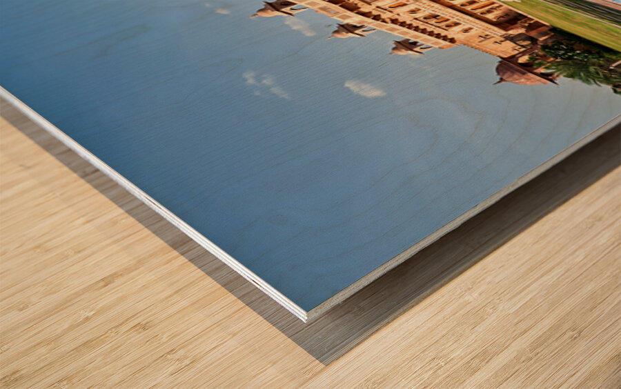 Exploring Khimsar Fort in Rajasthan India with a swimming pool n Wood print