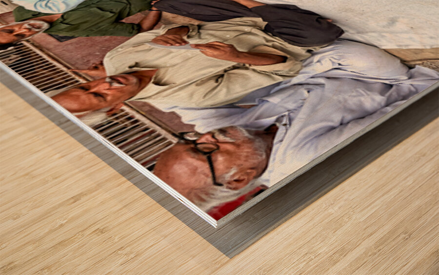 Men playing cards on the street in Bikaner Rajasthan during the Wood print