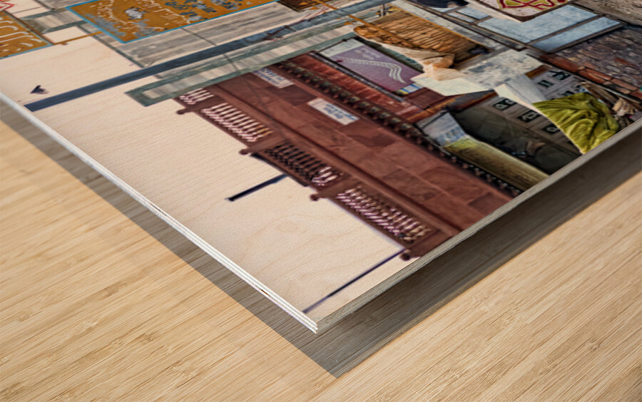 Streets of Bikaner in Rajasthan show daily life and animals Wood print