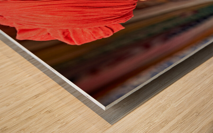 Man in red turban poses in Rajasthans Jaisalmer market street Wood print