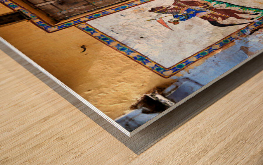 Painted house in Bundi shows culture of Rajasthan Wood print