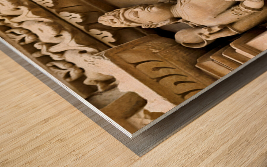 Hindu erotic sculptures at Khajuraho temples in Madhya Pradesh Wood print