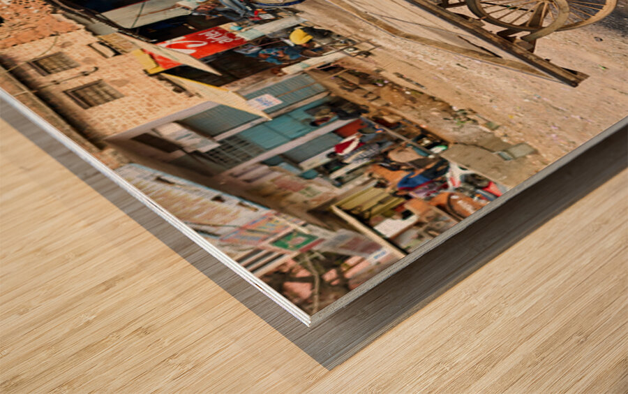 Man pulls an empty cart in Orchha Madhya Pradesh India Wood print