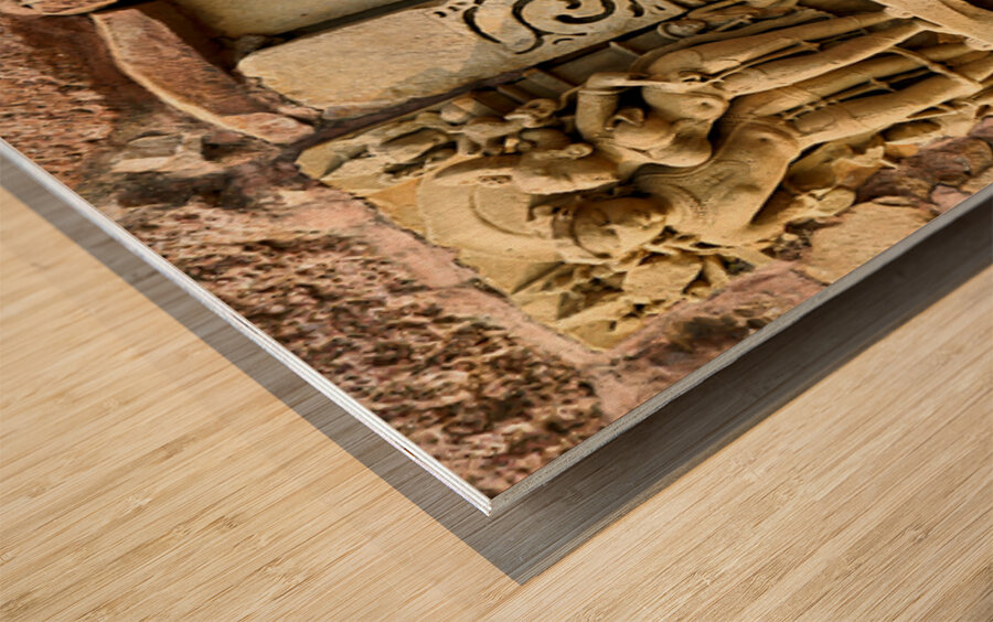 Sculptures on Hindu temples in Khajuraho Madhya Pradesh India Wood print