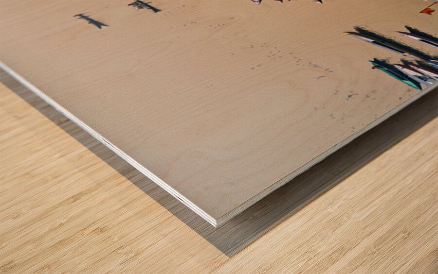 Sunrise at Ganges River in Varanasi with boats and activities Wood print