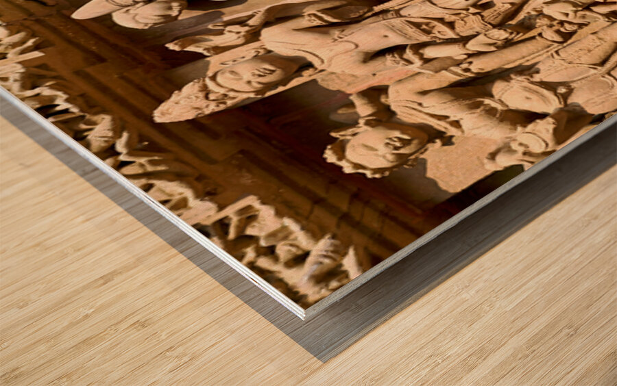 Hindu temples in Khajuraho show ancient art of erotic sculptures Wood print