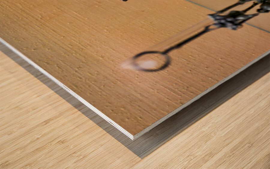 Displays of ancient artifacts are shown in glass cases Wood print