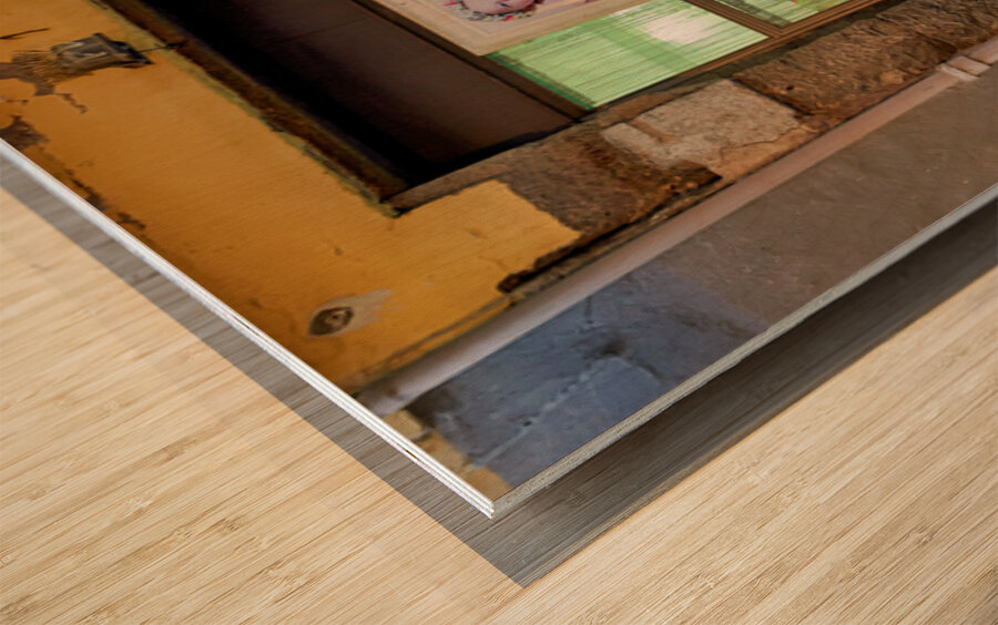 Domenico Caso stands in front of his workshop in Naples Campania Wood print