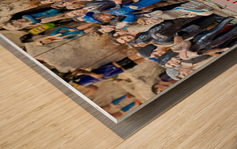 Statues of Christmas Nativity scene in Naples artisan workshop Wood print