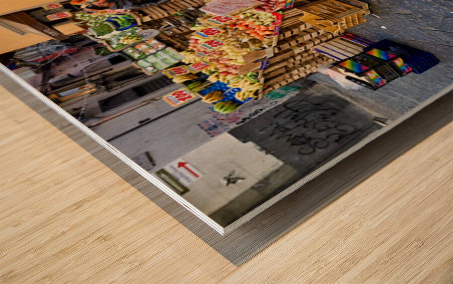 Greengrocer selling fruits and vegetables in Naples Campania Ita Wood print