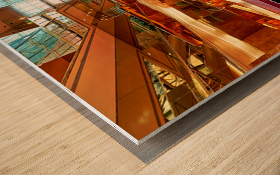 Visitors explore the Trump Tower atrium in Manhattan New York Wood print