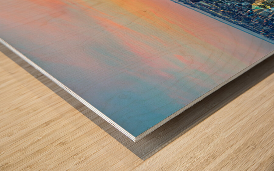 Aerial view of Empire State Building at sunset in New York City Wood print