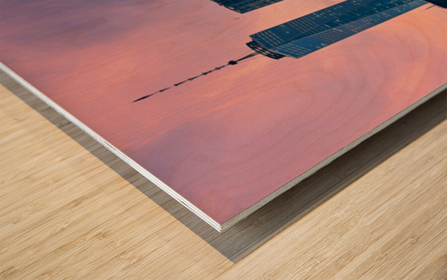 Brooklyn Bridge and Manhattan skyline during sunset in New York Wood print