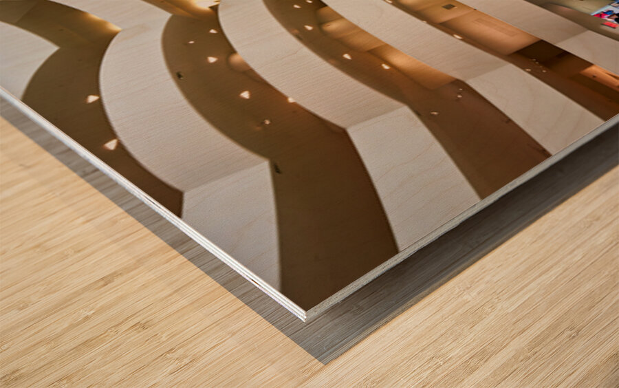 Visitors explore interior of Solomon R. Guggenheim Museum in New Wood print