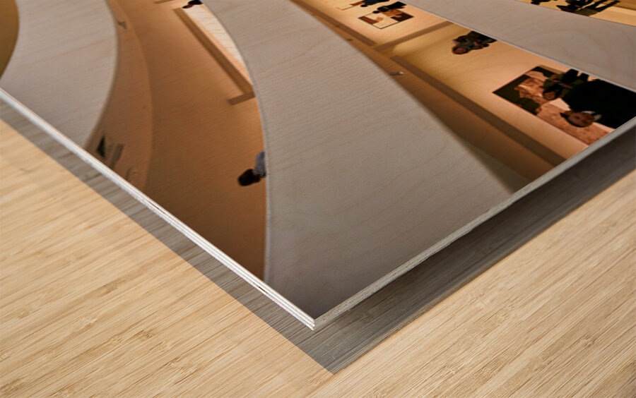 People walk through the spiraled structure of Solomon R Wood print