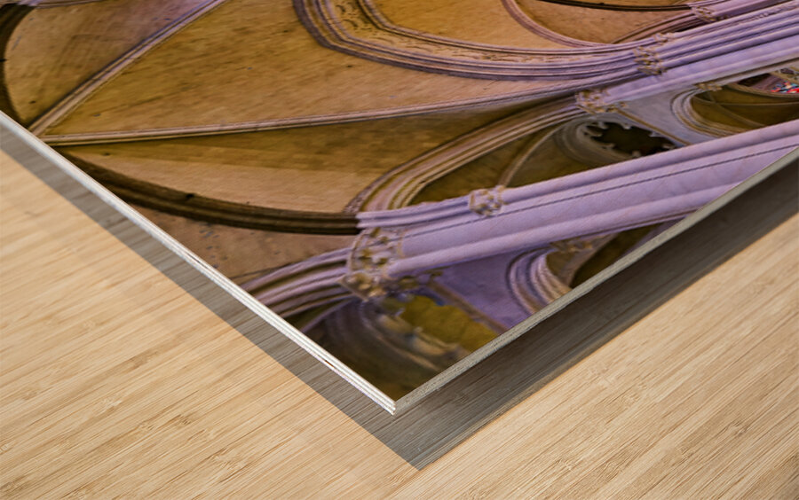 Manhattan cathedral interior showing arches and altar area Wood print