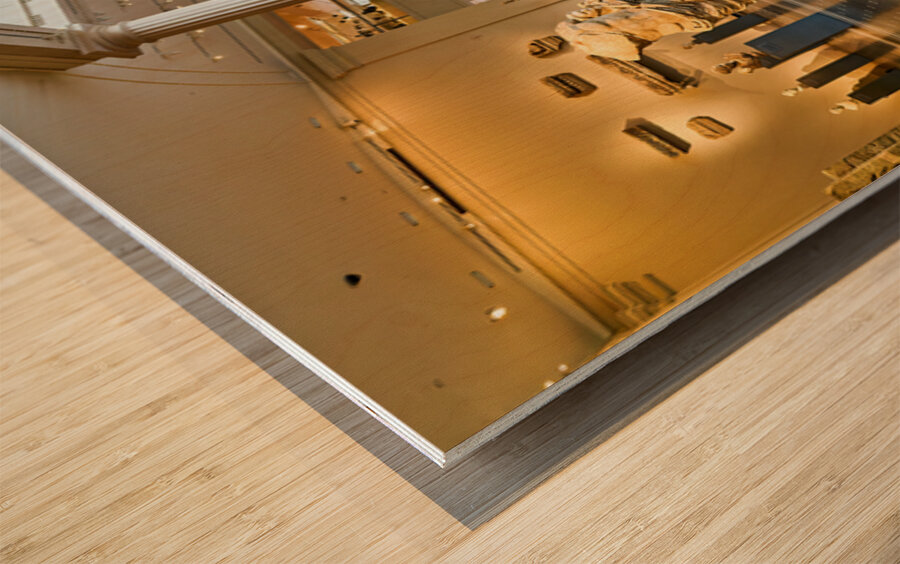 Visitors explore Greek and Roman galleries at the Met Wood print