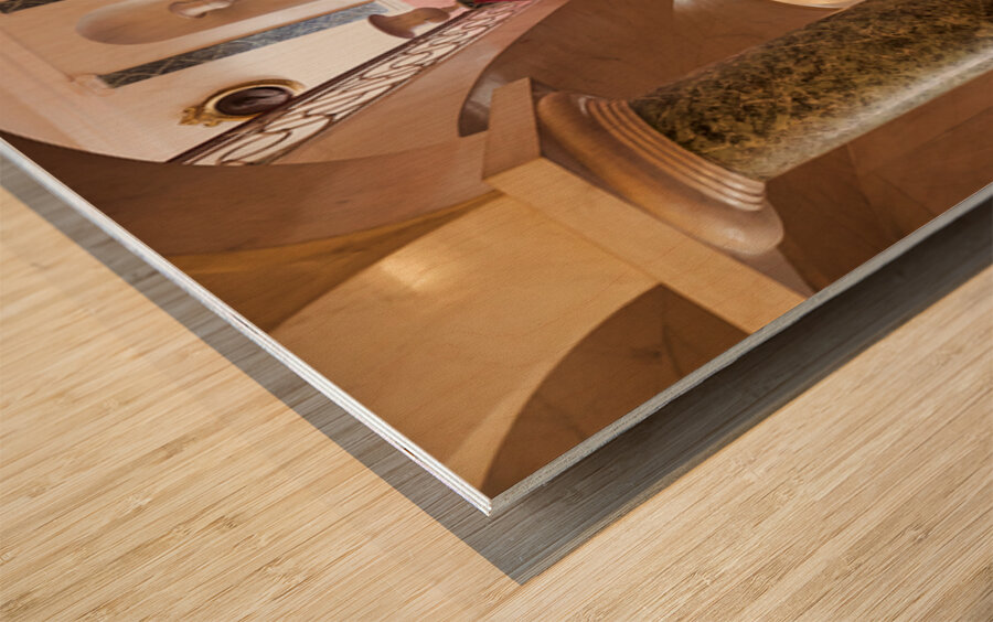 Stairs inside Palazzo Nicolaci in Noto Sicily during daytime Wood print