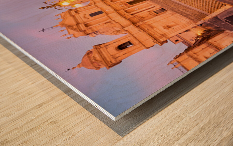 Noto Cathedral in Sicily glows at dusk with streetlights Wood print