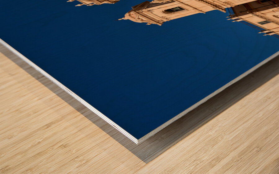 Noto Cathedral stands tall in Sicily under a clear blue sky Wood print