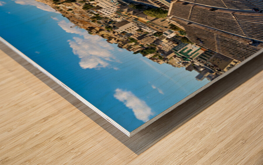 Visit the Roman Theater in Amman Jordan with a view of the city Wood print