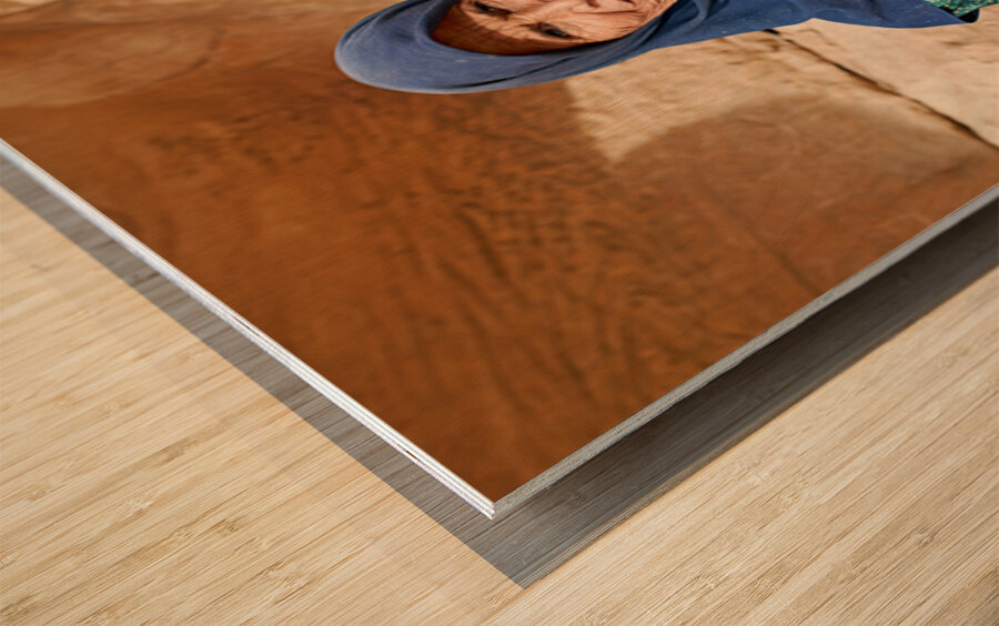 Portrait of an old woman at Little Petra in Jordan Wood print