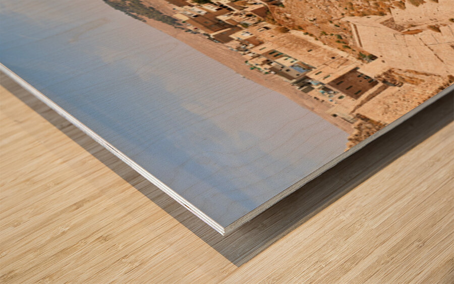 Kerak Castle shows the land and buildings around it in Jordan Wood print