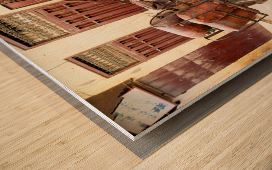Donkey carrying gas cylinders through Fez Medina streets Wood print
