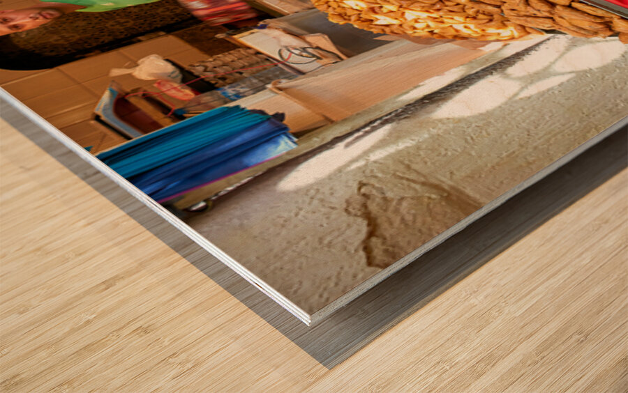 Fried sweets stall in the old town of Fez Morocco selling treat Wood print