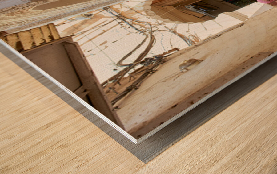 Women walking with donkey in narrow alley of Fez Medina Wood print