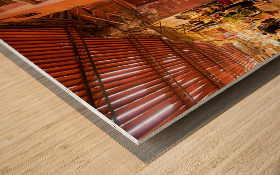 Exploring the souk in Marrakesh Morocco during daytime hours Wood print