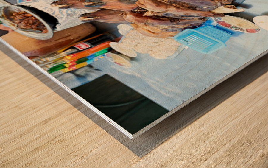 Goat heads ready to serve in Marrakeshs Djema el Fna Wood print