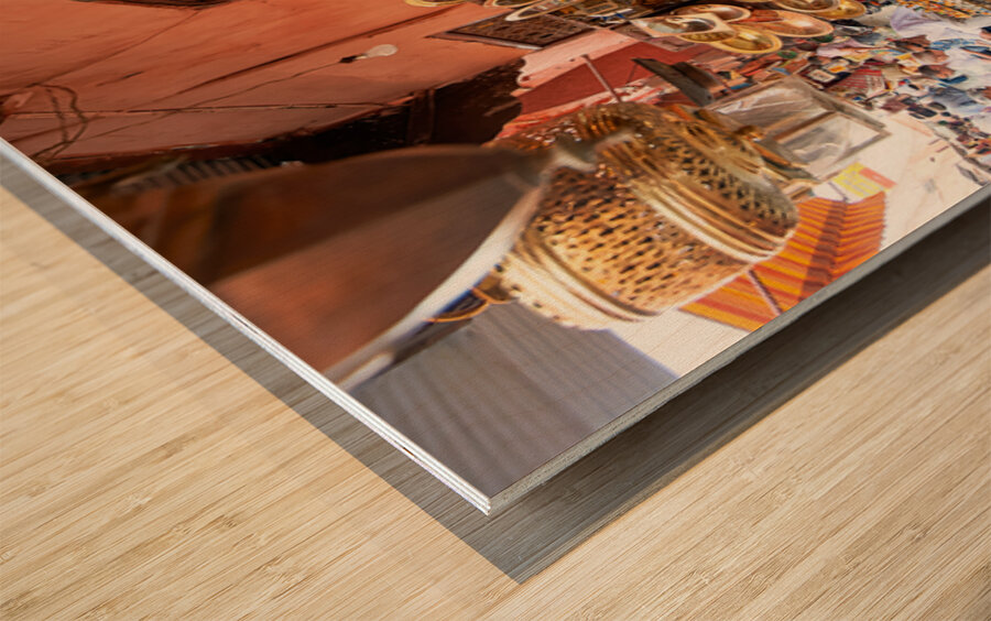 Exploring the souk in Marrakesh and the local crafts on display Wood print