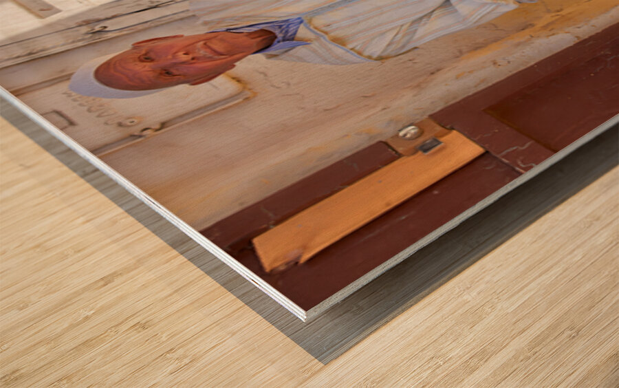 Old man sitting in Meknes Morocco in daylight Wood print