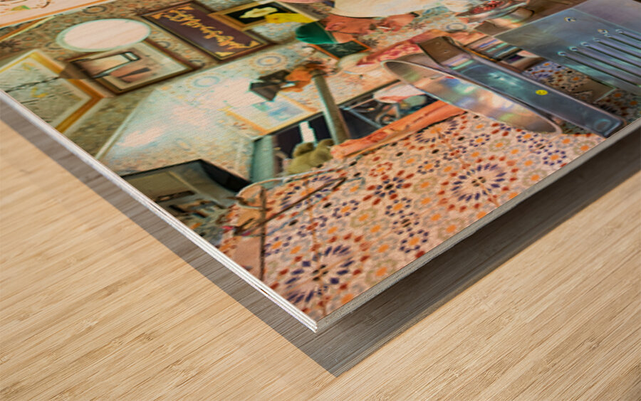 Meknes butcher in the souk selling fresh meat and sausages Wood print