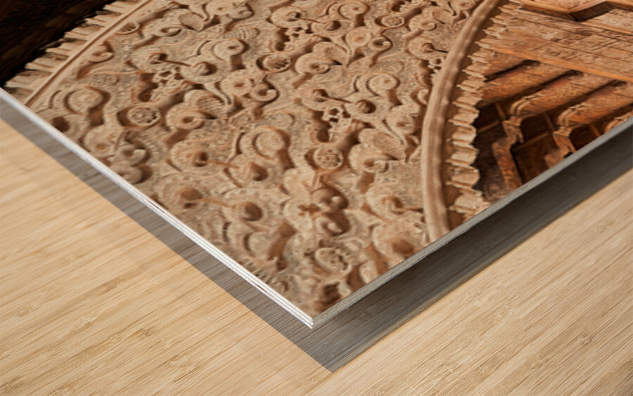 Madrasa Ben Youssef in Marrakesh shows detailed architectural de Wood print