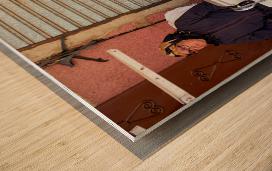 Tailor working in souk of Meknes Morocco Wood print