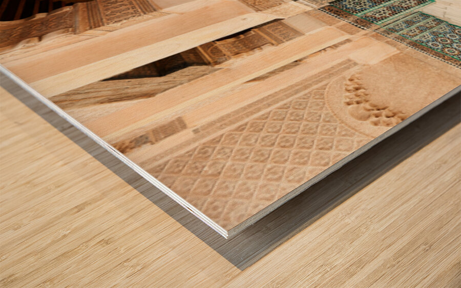 Discovering the architecture of Madrasa Ben Youssef in Marrakesh Wood print